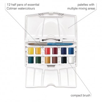 Winsor & Newton Cotman Κασετίνα Pocket Set με 12 Πλακάκια Ακουαρέλας & Πινέλο