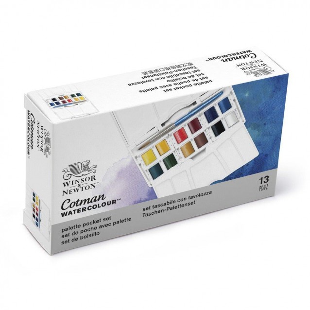 Winsor & Newton Cotman Κασετίνα Pocket Set με 12 Πλακάκια Ακουαρέλας & Πινέλο