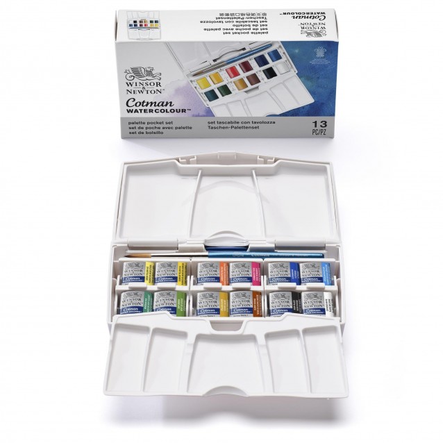 Winsor & Newton Cotman Κασετίνα Pocket Set με 12 Πλακάκια Ακουαρέλας & Πινέλο