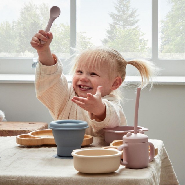 Bambino Βρεφικό Σετ με Σαλιάρα, Μπωλ και Κουτάλι Σιλικόνης Ροζ