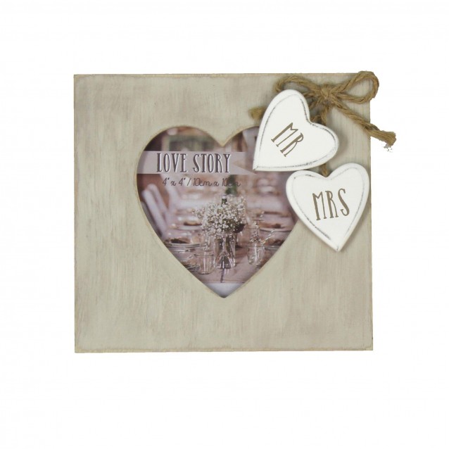 Love Story Ξύλινη Κορνίζα Καρδιά 10x10cm Mr & Mrs