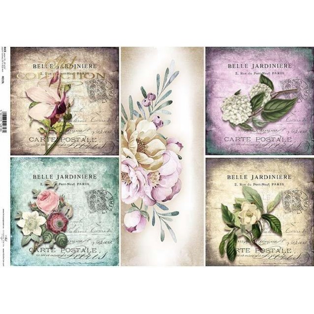 Itd. Collection Ριζόχαρτο Decoupage A3 (42x29,7cm) Old Postcards With Flowers