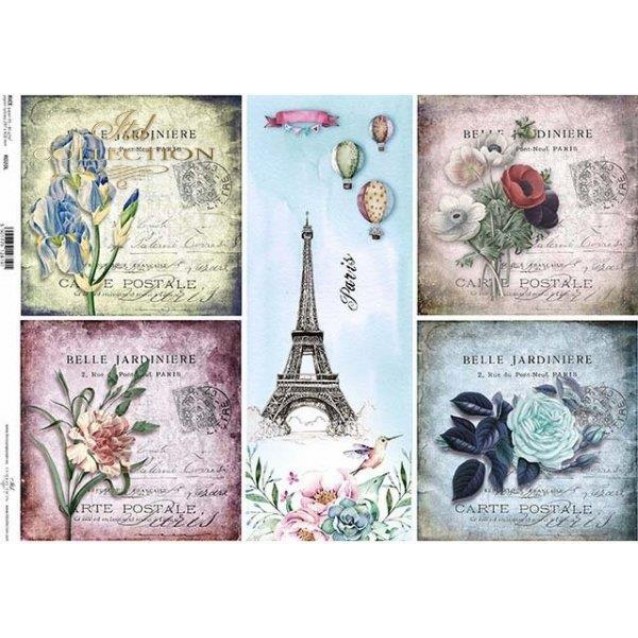 Itd. Collection Ριζόχαρτο Decoupage A3 (42x29,7cm) Old Postcards With Eiffel Tower