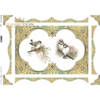 Itd. Collection Ριζόχαρτο Decoupage A3 (42x29,7cm) Gold Frame With Birds