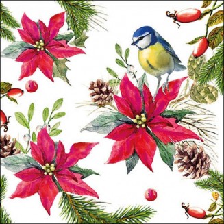 Ambiente 20 Χαρτοπετσέτες 33x33cm 3φύλλες Bird on Poinsettia White FSC