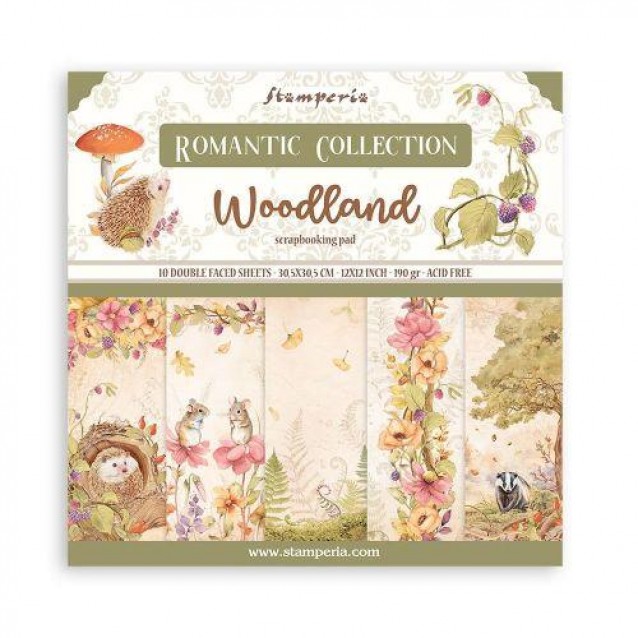 Stamperia 10 Χαρτιά Scrapbooking 30,5x30,5cm Διπλής Όψης Woodland