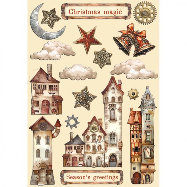 Stamperia Έγχρωμα Ξύλινα Διακοσμητικά A5 (14,8Χ21cm) Christmas Cozy Houses