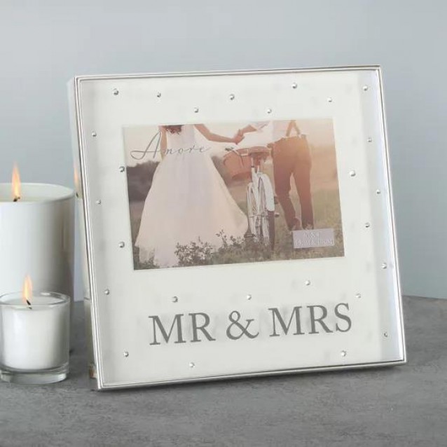 Amore Επάργυρη Κορνίζα Box 10x15cm με Κρυστάλλους Mr & Mrs