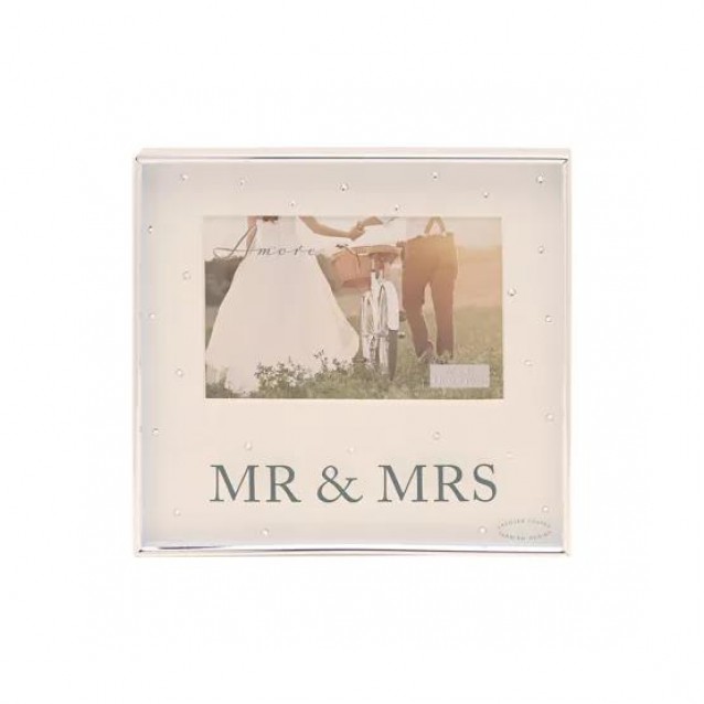 Amore Επάργυρη Κορνίζα Box 10x15cm με Κρυστάλλους Mr & Mrs