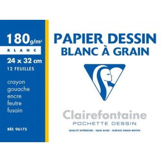 Clairefontaine Φάκελος με 12 Φύλλα Χαρτί Σχεδίου 24x32cm Λευκό 180gr