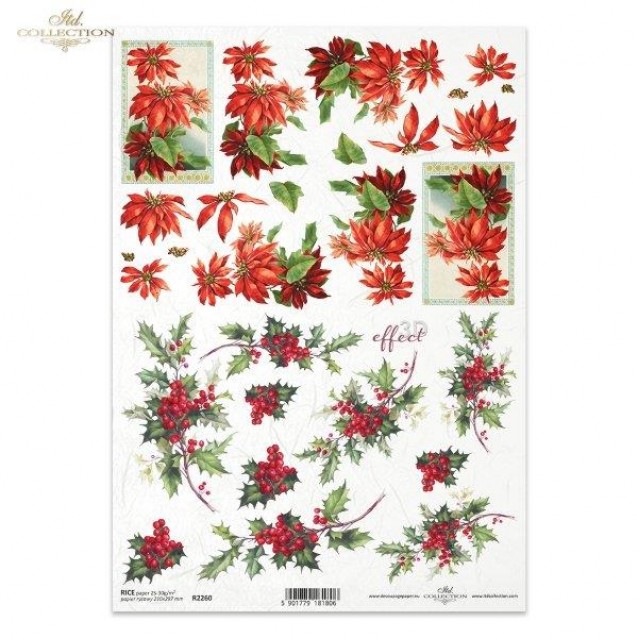 Itd. Collection Ριζόχαρτο Decoupage A4 (21x29,7cm) Christmas Flowers