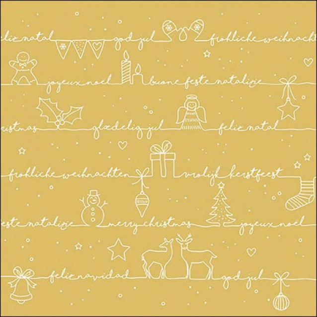 Ambiente 20 Χαρτοπετσέτες 33x33cm 3φύλλες Written Christmas wishes gold FSC