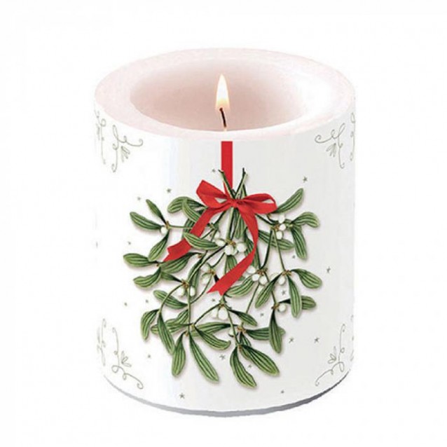 Ambiente Κερί Μεσαίο 10x10cm Mistletoe with Bow White