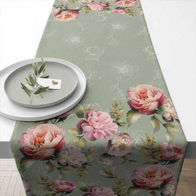 Ambiente Ράνερ Τραπεζιού 40x150cm 100% Βαμβακερό Peonies Composition Green