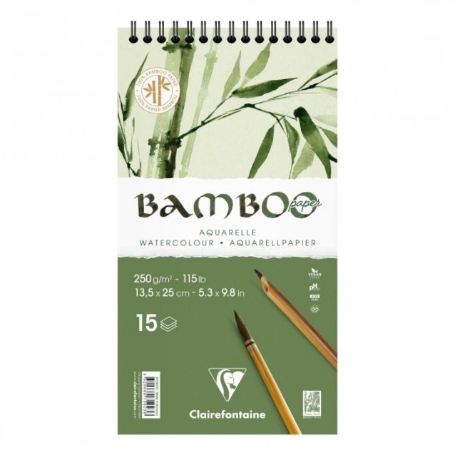 Clairefontaine Μπλοκ Ακουαρέλας Bamboo Σπιράλ 15Φ 13,5x25cm 250g