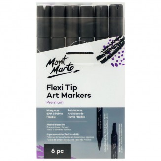 Mont Marte 6 Flexi Tip Art Markers (4,5 & 6,0mm) Grey Tones