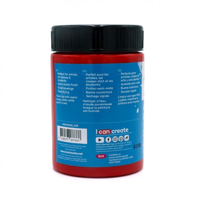 Mont Marte 300ml Studio Acrylic Brilliant Red